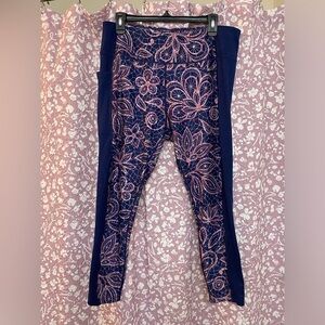 (S29) BCG 1X Blue & Pink Floral High-Rise Ankle Length Pocket Legging